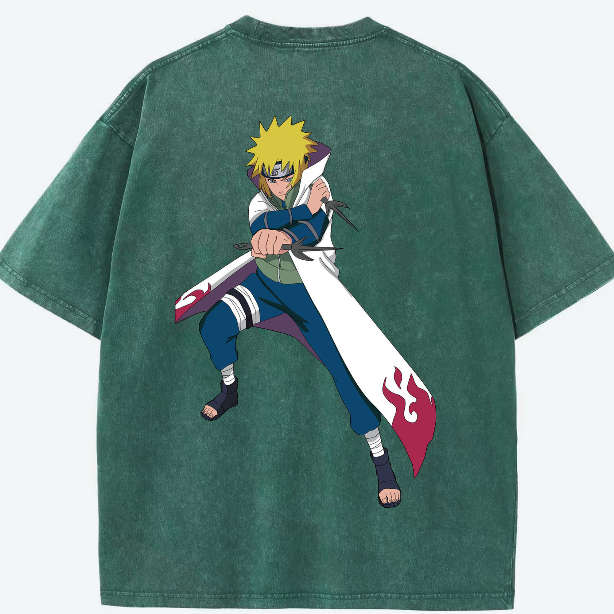 （画像用） NARUTO -ナルト- 波風 ミナト Namikaze Minato 綿100% ヴィンテージ風 半袖Tシャツ（背面プリント）